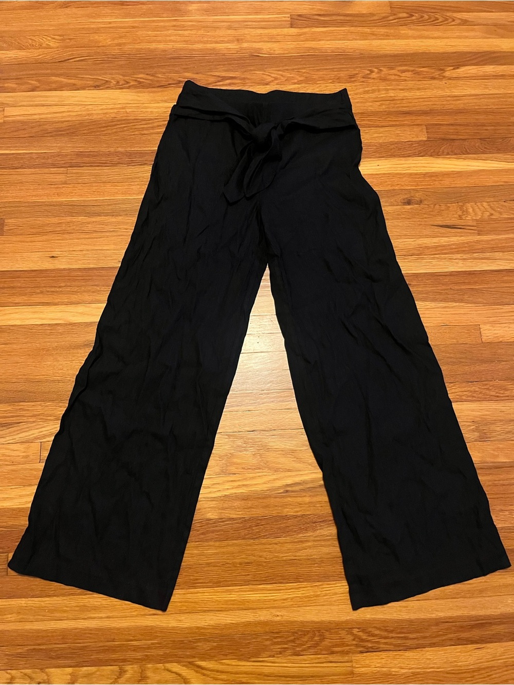 INC International Concepts Black Wide-Leg Tie Waist Pants
